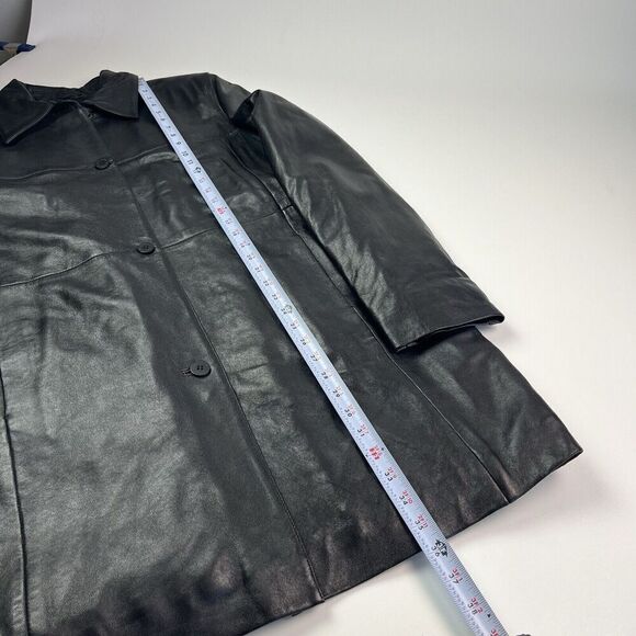 Vintage Nicole Miller Leather Long Line Jacket XL Black Grunge Mob Wife goth - Picture 7 of 13